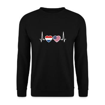 Pays-Bas États-Unis Heartbeat Flag Néerlandais - Sweat-shirt Unisexe - noir - Devant - Alina (178cm) & Michal (187cm)
