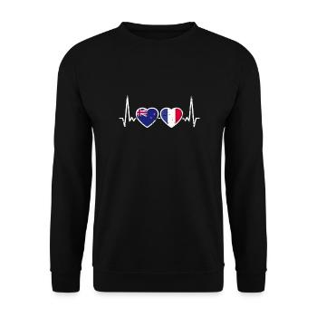 Nouvelle-Zélande France Vintage Heartbeat Flag - Sweat-shirt Unisexe - noir - Devant - Alina (178cm) & Michal (187cm)