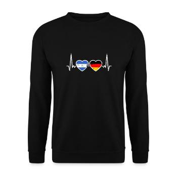 Nicaragua Deutschland Vintage Herzschlag Flagge - Unisex Pullover - Schwarz - Vorne - Alina (178cm) & Michal (187cm)