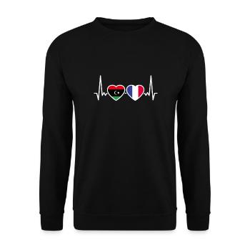 Libya France Heartbeat Flag Libyan - Unisex Sweatshirt - black - Front - Alina (178cm) & Michal (187cm)