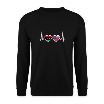 Libya USA Heartbeat Flag American Libyan - Unisex Sweatshirt - black - Front - Alina (178cm) & Michal (187cm)