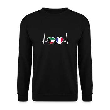 Kuwait Frankreich Herzschlag Flagge Kuwaiter - Unisex Pullover - Schwarz - Vorne - Alina (178cm) & Michal (187cm)