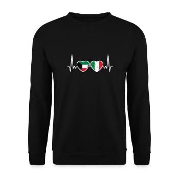 Kuwait Italien Vintage Herzschlag Flagge Kuwaiter - Unisex Pullover - Schwarz - Vorne - Alina (178cm) & Michal (187cm)