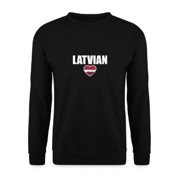 Latvian Vintage Lettland Liebe Lettische Flagge - Unisex Pullover - Schwarz - Vorne - Alina (178cm) & Michal (187cm)