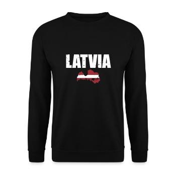 Latvia Vintage Lettland Karte Lettische Flagge - Unisex Pullover - Schwarz - Vorne - Alina (178cm) & Michal (187cm)