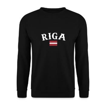 Riga Lettland Lettische Flagge Lette - Unisex Pullover - Schwarz - Vorne - Alina (178cm) & Michal (187cm)