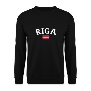 Riga Lettland Vintage Lettische Flagge Lette - Unisex Pullover - Schwarz - Vorne - Alina (178cm) & Michal (187cm)