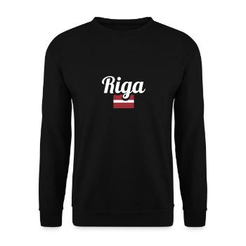 Riga Lettland Lettische Flagge Lette - Unisex Pullover - Schwarz - Vorne - Alina (178cm) & Michal (187cm)