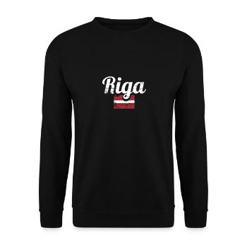 Riga Lettland Vintage Lettische Flagge Lette - Unisex Pullover - Schwarz - Vorne - Alina (178cm) & Michal (187cm)
