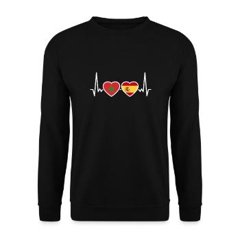 Maroc Espagne Heartbeat Flag Marocain - Sweat-shirt Unisexe - noir - Devant - Alina (178cm) & Michal (187cm)