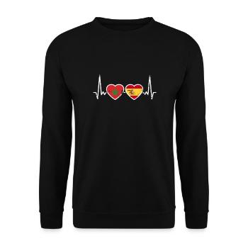 Maroc Espagne Vintage Heartbeat drapeau - Sweat-shirt Unisexe - noir - Devant - Alina (178cm) & Michal (187cm)