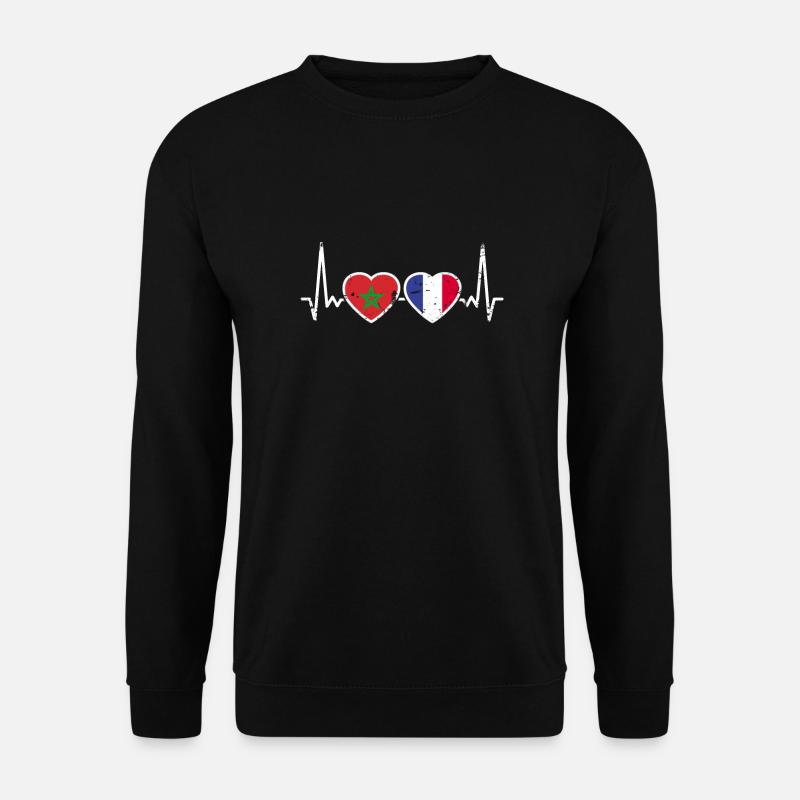 Marokko Frankreich Vintage Herzschlag Flagge - Unisex Pullover - Schwarz