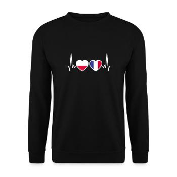 Pologne France Heartbeat Flag Polonais - Sweat-shirt Unisexe - noir - Devant - Alina (178cm) & Michal (187cm)