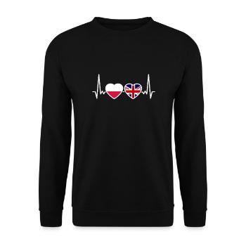 Poland Great Britain UK Heartbeat Flag Polish - Unisex Sweatshirt - black - Front - Alina (178cm) & Michal (187cm)