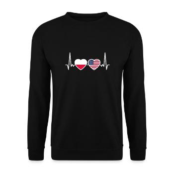 Polen USA Herzschlag Flagge Amerikanisch Polnisch - Unisex Pullover - Schwarz - Vorne - Alina (178cm) & Michal (187cm)