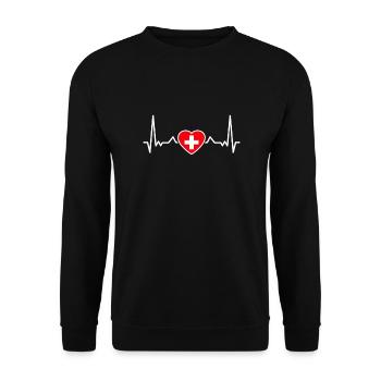 Schweiz Herzschlag Schweizerische Flagge Schweizer - Unisex Pullover - Schwarz - Vorne - Alina (178cm) & Michal (187cm)