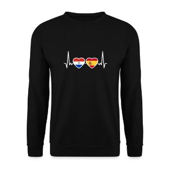 Paraguay Spanien Herzschlag Flagge Paraguayer - Unisex Pullover - Schwarz - Vorne - Alina (178cm) & Michal (187cm)