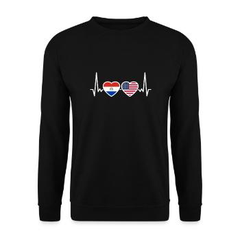 Paraguay USA Herzschlag Flagge Paraguayisch - Unisex Pullover - Schwarz - Vorne - Alina (178cm) & Michal (187cm)