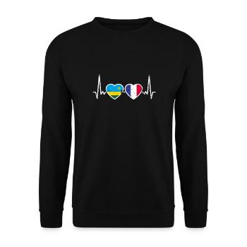 Ruanda Frankreich Vintage Herzschlag Flagge - Unisex Pullover - Schwarz - Vorne - Alina (178cm) & Michal (187cm)