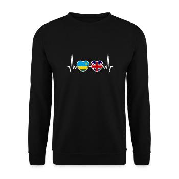 Ruanda UK Vintage Herzschlag Flagge Ruandisch - Unisex Pullover - Schwarz - Vorne - Alina (178cm) & Michal (187cm)
