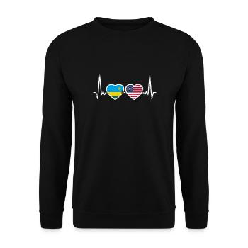 Rwanda USA Vintage Herzschlag Flagge Ruandisch - Unisex Pullover - Schwarz - Vorne - Alina (178cm) & Michal (187cm)