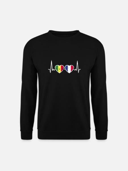 Sénégal France Vintage Heartbeat drapeau - Sweat-shirt Unisexe - noir