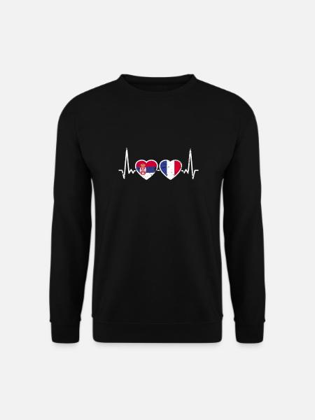 Serbien Frankreich Vintage Herzschlag Flagge Serbe - Unisex Pullover - Schwarz