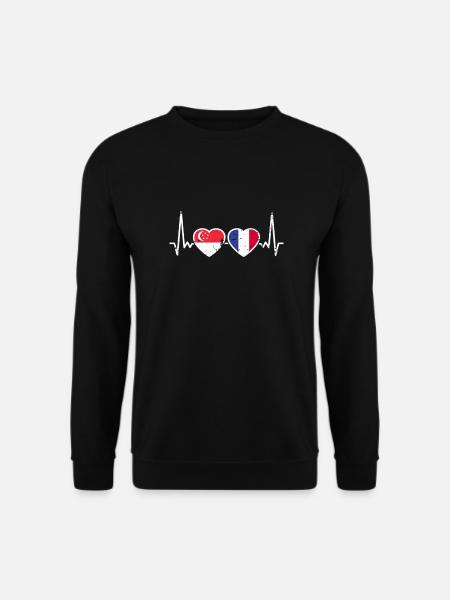 Singapour France Vintage Heartbeat drapeau - Sweat-shirt Unisexe - noir