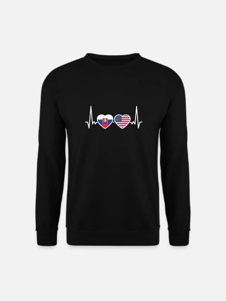 Slovakia USA Heartbeat Flag Slovak - Unisex Sweatshirt - black