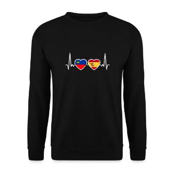 Liechtenstein Espagne Vintage Heartbeat drapeau - Sweat-shirt Unisexe - noir - Devant - Alina (178cm) & Michal (187cm)