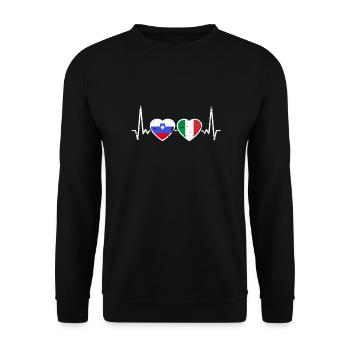 Slowenien Italien Vintage Herzschlag Flagge - Unisex Pullover - Schwarz - Vorne - Alina (178cm) & Michal (187cm)