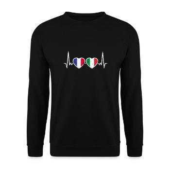 France Italie Vintage Heartbeat drapeau - Sweat-shirt Unisexe - noir - Devant - Alina (178cm) & Michal (187cm)