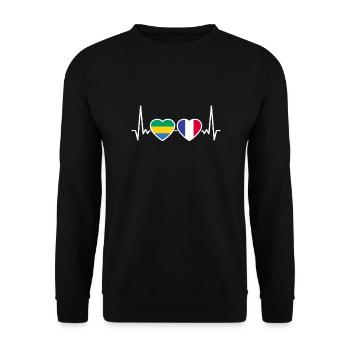 Gabon, France, Heartbeat, Drapeau, Gabonais - Sweat-shirt Unisexe - noir - Devant - Alina (178cm) & Michal (187cm)