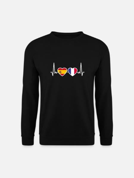 Espagne France Heartbeat Flag Espagnol - Sweat-shirt Unisexe - noir