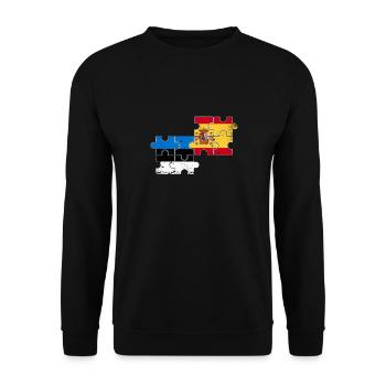 Estland Spanien Vintage Flagge Spanisch Este - Unisex Pullover - Schwarz - Vorne - Alina (178cm) & Michal (187cm)