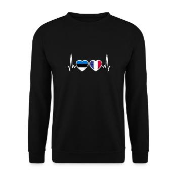 Estland Frankreich Vintage Herzschlag Flagge Este - Unisex Pullover - Schwarz - Vorne - Alina (178cm) & Michal (187cm)