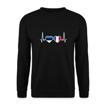 Estland Frankreich Herzschlag Flagge Este - Unisex Pullover - Schwarz - Vorne - Alina (178cm) & Michal (187cm)