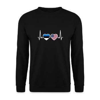 Estland USA Herzschlag Flagge Estnisch - Unisex Pullover - Schwarz - Vorne - Alina (178cm) & Michal (187cm)