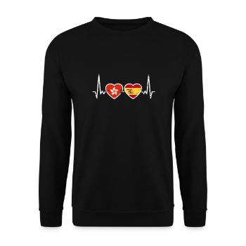 Hongkong Spanien Vintage Herzschlag Flagge - Unisex Pullover - Schwarz - Vorne - Alina (178cm) & Michal (187cm)