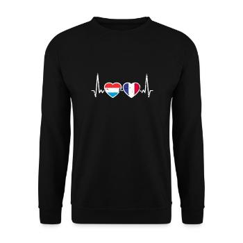 Luxemburg Frankreich Vintage Herzschlag Flagge - Unisex Pullover - Schwarz - Vorne - Alina (178cm) & Michal (187cm)