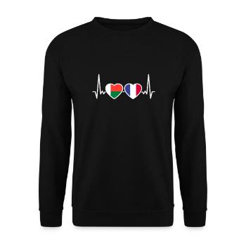 Madagascar France Heartbeat Flag Malagasy - Unisex Sweatshirt - black - Front - Alina (178cm) & Michal (187cm)