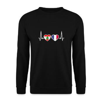 Libanon Frankreich Vintage Herzschlag Flagge - Unisex Pullover - Schwarz - Vorne - Alina (178cm) & Michal (187cm)