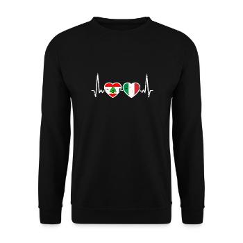 Libanon Italien Vintage Herzschlag Flagge Libanese - Unisex Pullover - Schwarz - Vorne - Alina (178cm) & Michal (187cm)