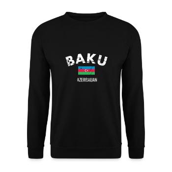 Baku Vintage Azerbaijan Aserbaidschan Flagge - Unisex Pullover - Schwarz - Vorne - Alina (178cm) & Michal (187cm)