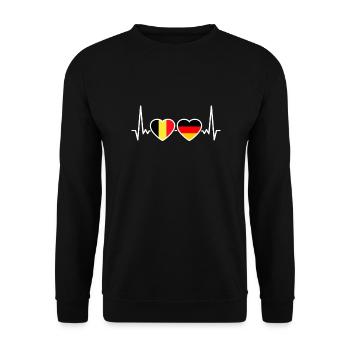 Belgien Deutschland Herzschlag Flagge Belgier - Unisex Pullover - Schwarz - Vorne - Alina (178cm) & Michal (187cm)