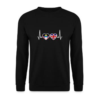 Antigua Und Barbuda Uk Herzschlag Flagge - Unisex Pullover - Schwarz - Vorne - Alina (178cm) & Michal (187cm)