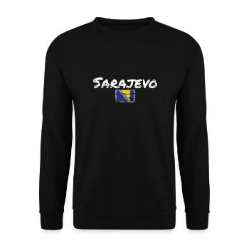 Sarajevo Vintage Bosnien Vintage Bosnische Flagge - Unisex Pullover - Schwarz - Vorne - Alina (178cm) & Michal (187cm)