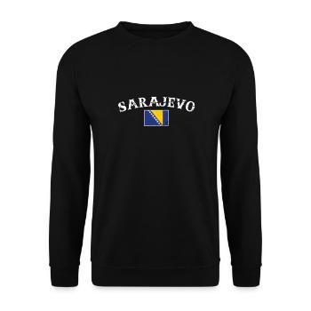 Sarajevo Vintage Bosnien Vintage Bosnische Flagge - Unisex Pullover - Schwarz - Vorne - Alina (178cm) & Michal (187cm)