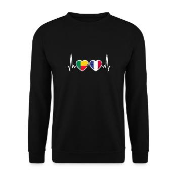 Benin France Vintage Heartbeat Flag Beninese - Unisex Sweatshirt - black - Front - Alina (178cm) & Michal (187cm)