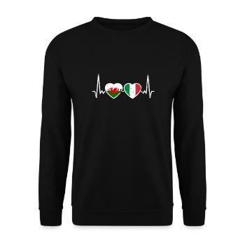 Wales Italien Vintage Herzschlag Flagge Waliser - Unisex Pullover - Schwarz - Vorne - Alina (178cm) & Michal (187cm)